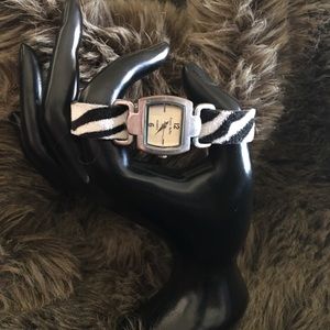 Ladies Anna Bella zebra print band silver watch